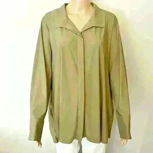 Marla Wynne Minimalist Casual Khaki Comfy Relaxed Fit Button Down Shirt blouse
